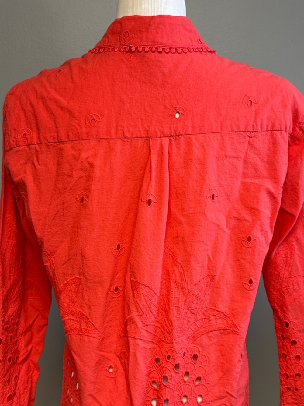 Cynthia Rowley Red Eyelet Button Down Shirt Cotton XS - Picture 5 of 6
